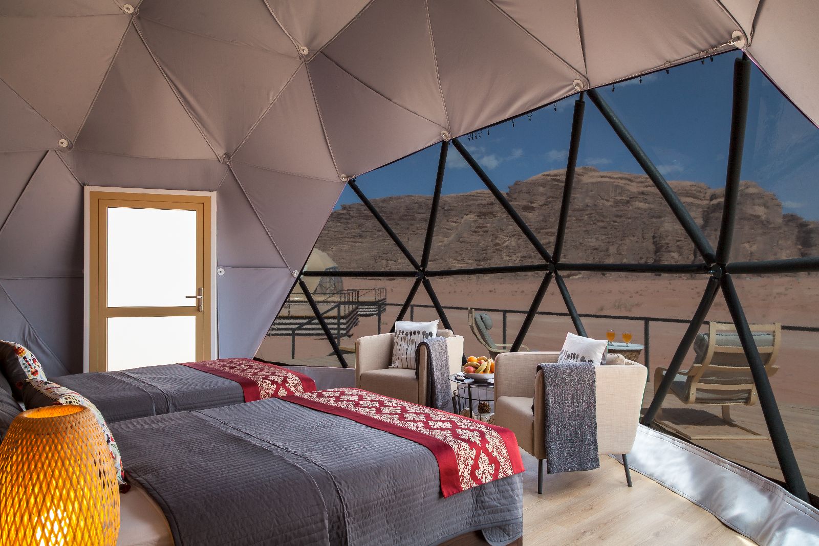 Desert views from a Martian dome at Sun City Camp Wadi Rum Jordan