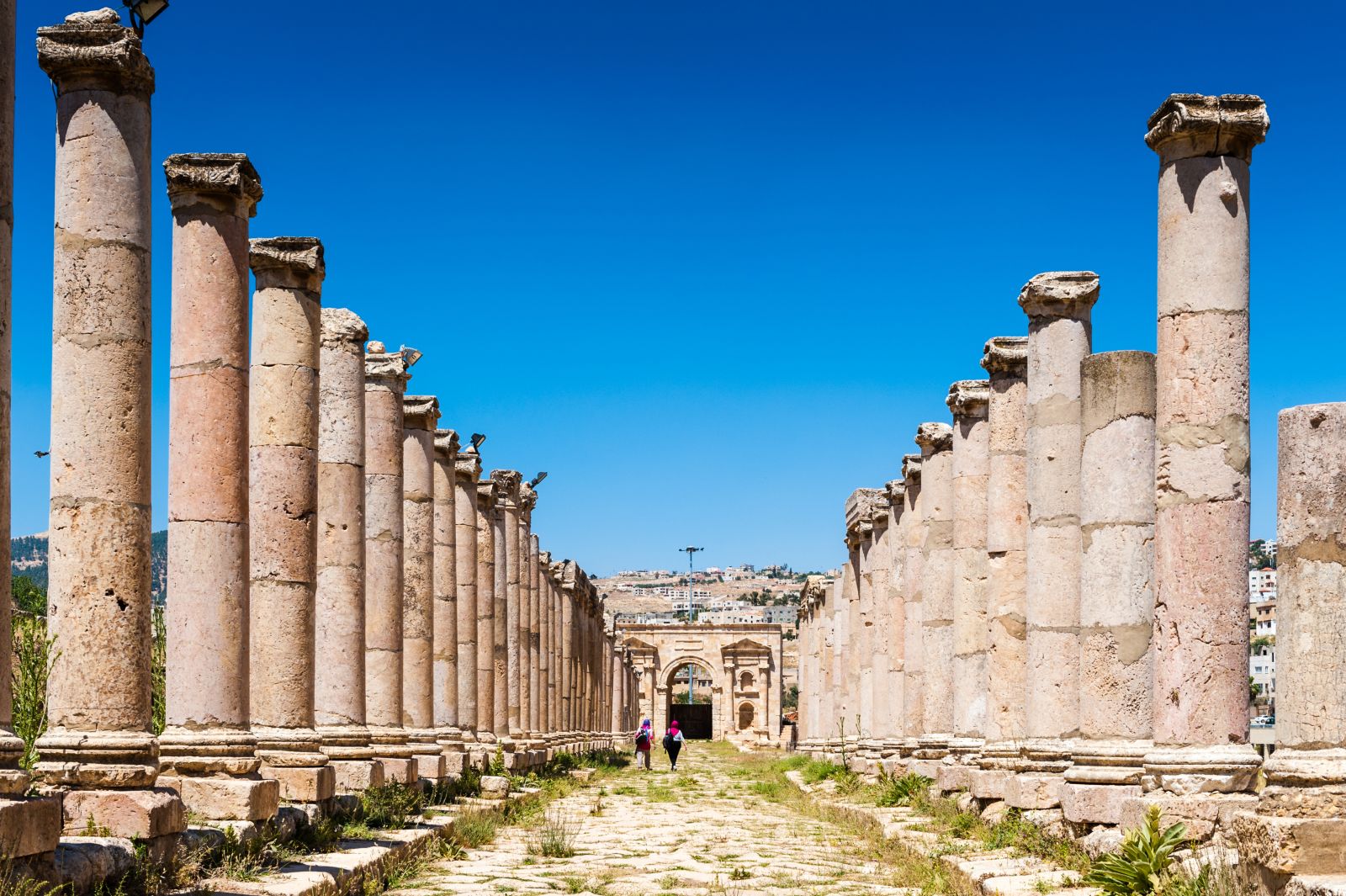 Row of columns at the entrance to Jerash in Jordan