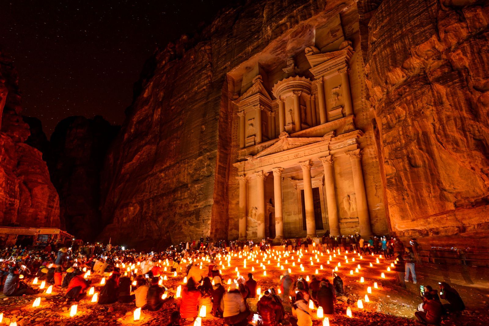 Al Khazneh in Petra, Jordan, at night