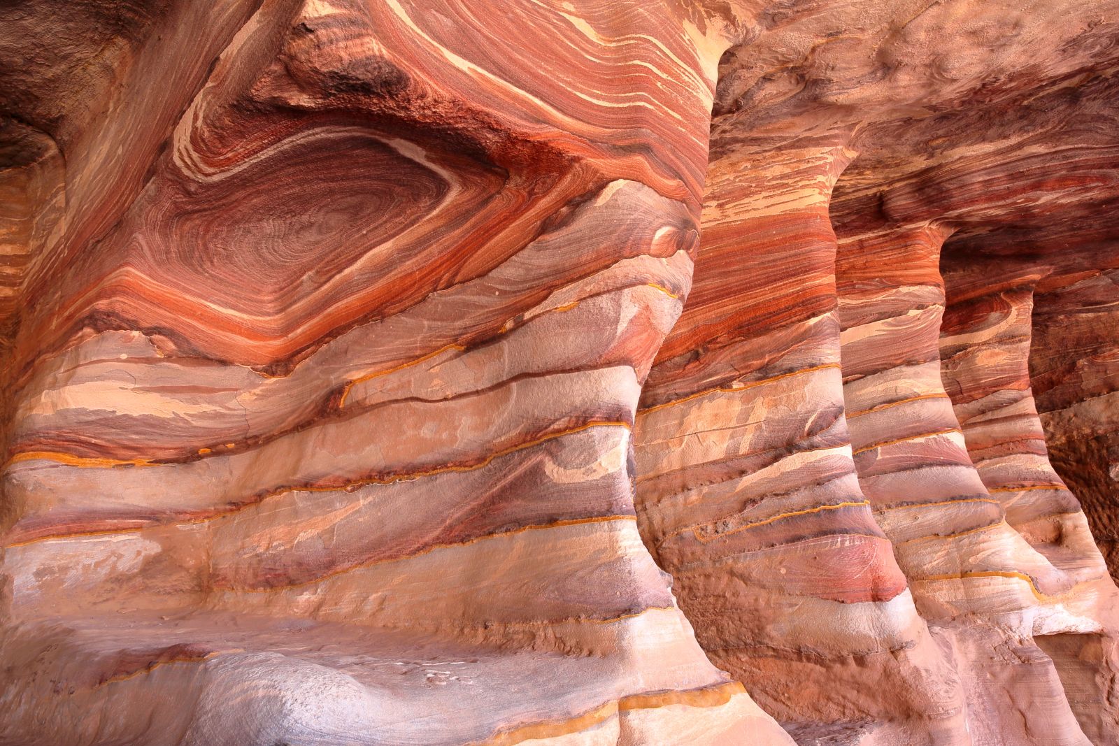 Layers of coloured sandstone at Petra in Jordan