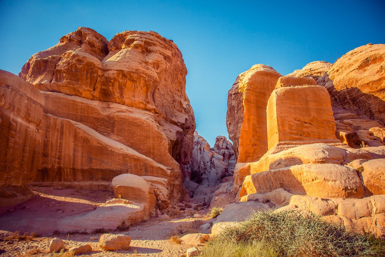 The towering stone cliffs at Wadi Rum in Jordan