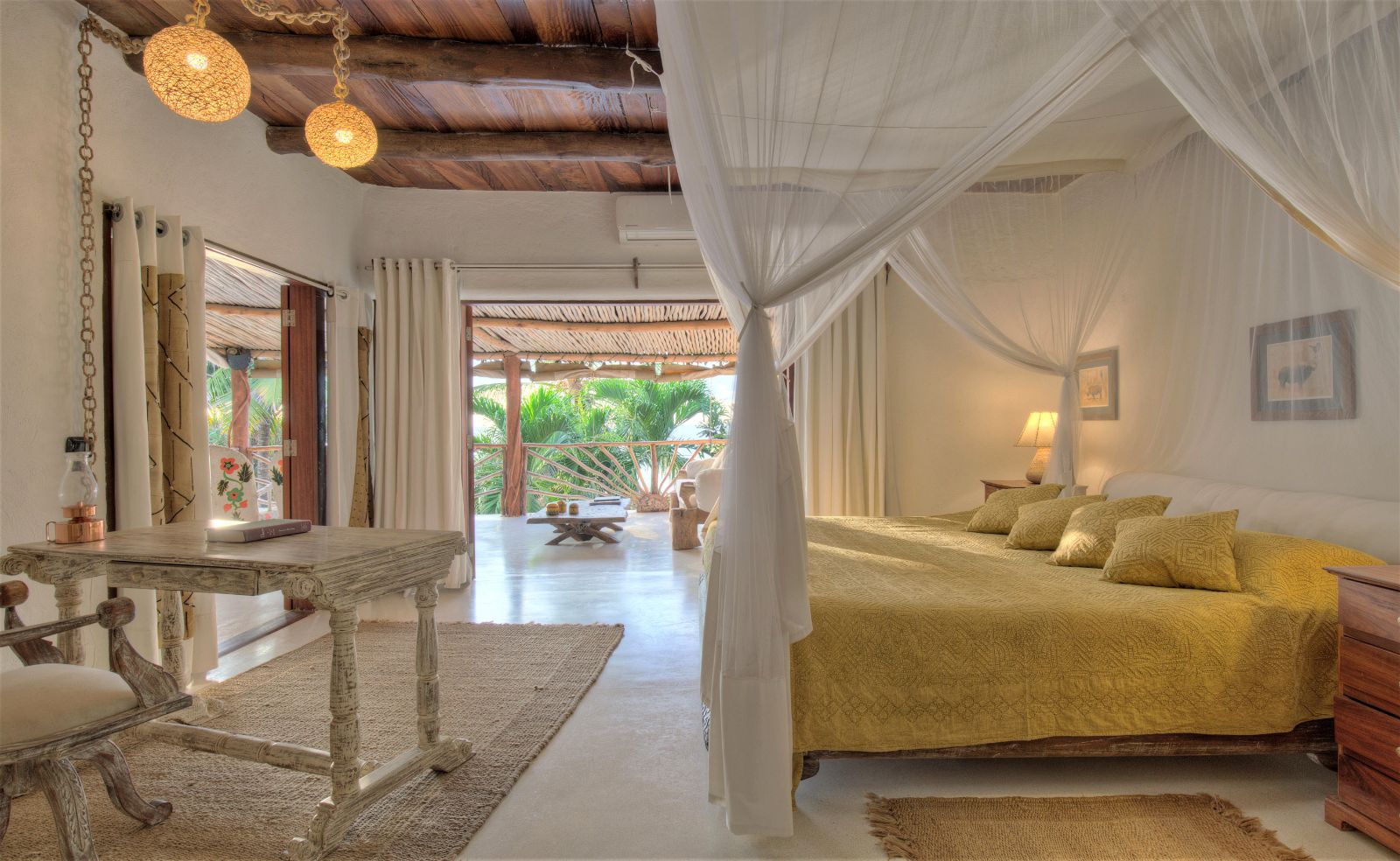 Beach Villa bedroom at Alfajiri Villas on Diani Beach in Kenya