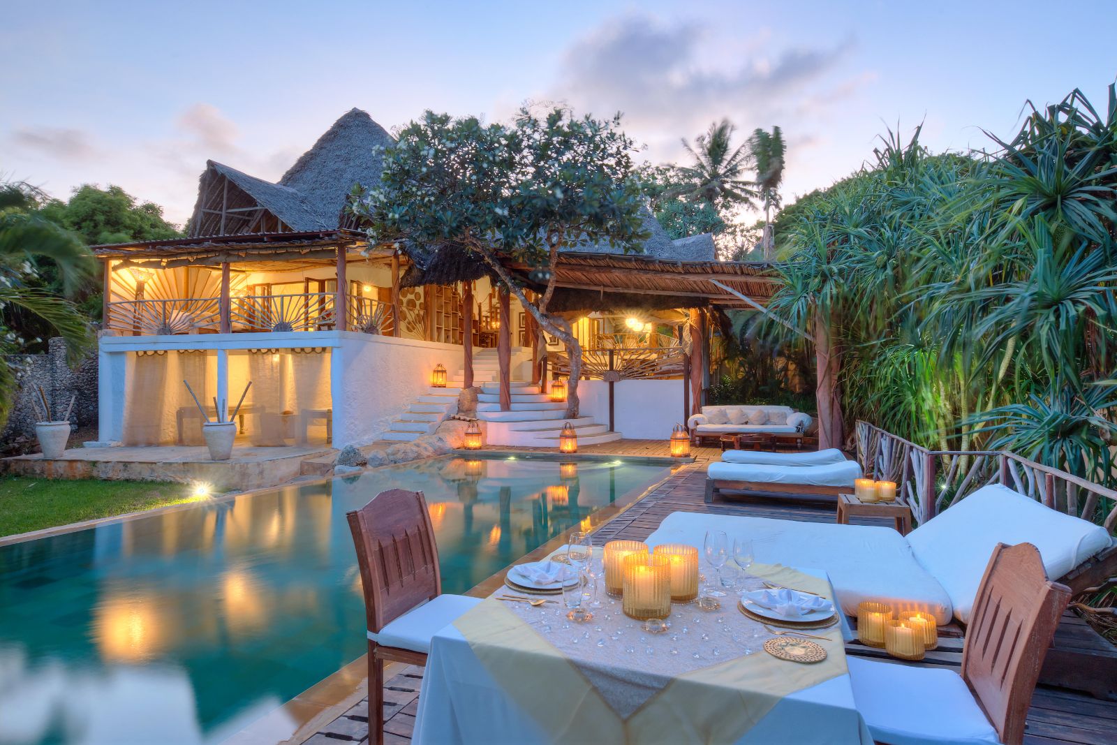 Beach Villa exterior at Alfajiri Villas on Diani Beach in Kenya