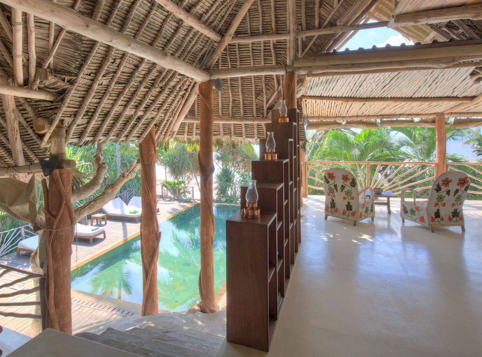 Beach villa lounge at Alfajiri Villas on Diani beach in Kenya