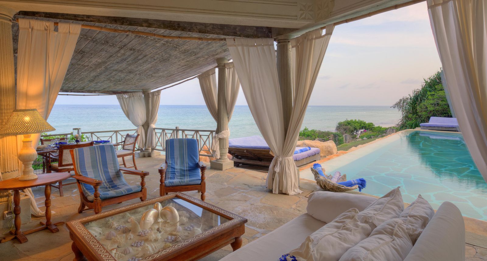 Cliff Villa lounge at Alfajiri Villas on Diani Beach in Kenya