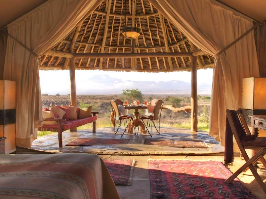 Master tent views from Elewana Tortilis Camp in the Amboseli National Park in Kenya