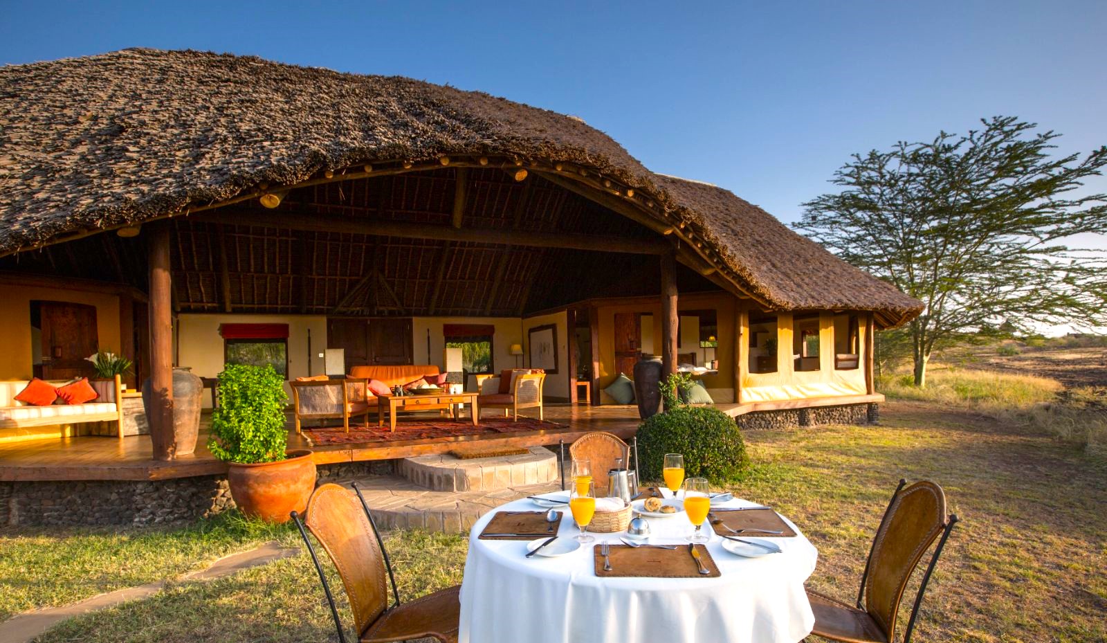 Alfresco dining at Elewana Tortilis Camp Amboseli in the Amboseli National Park in Kenya