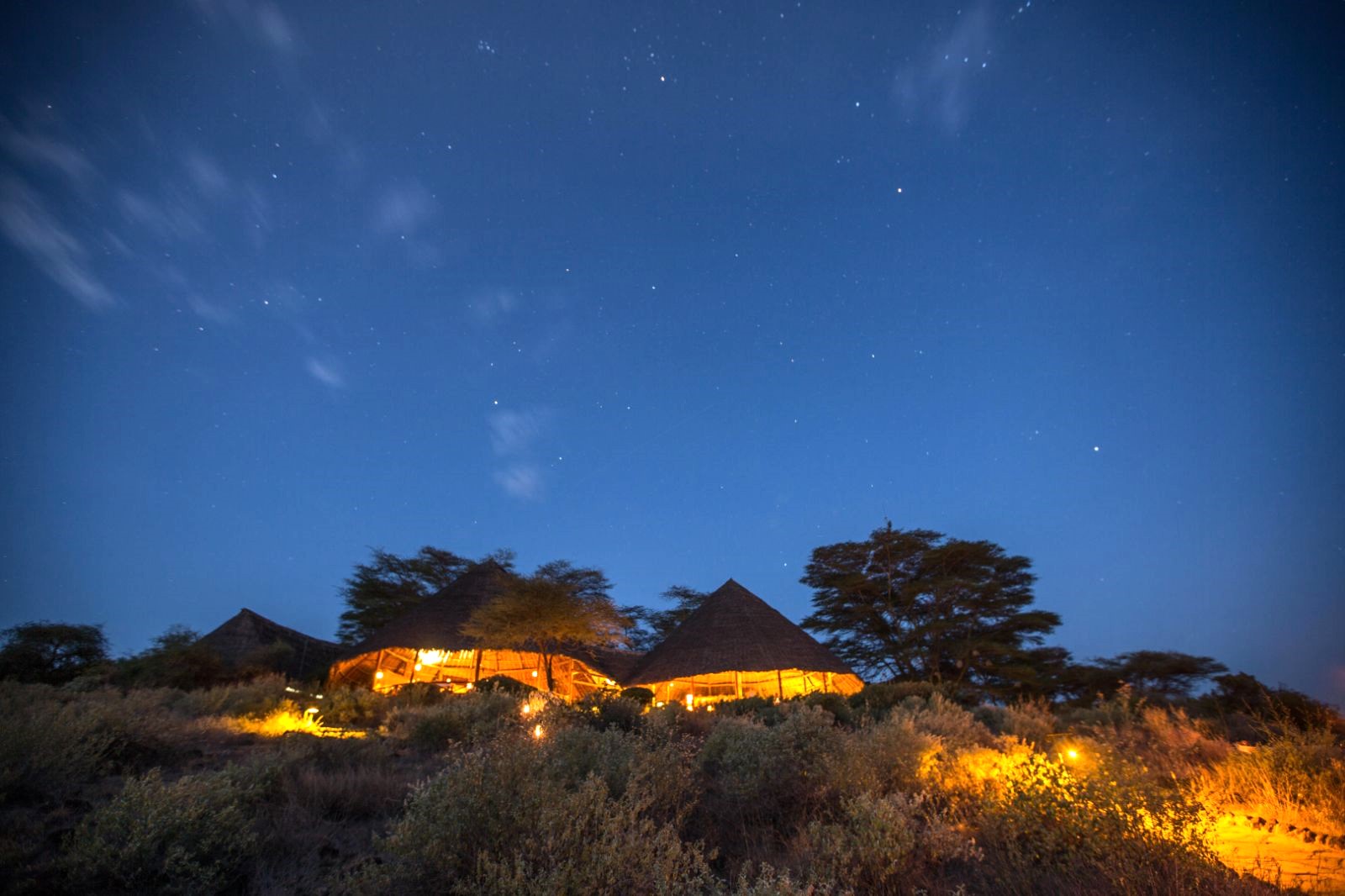 Exterior view of Elewana tortilis Camp in the Amboseli National Park in Kenya