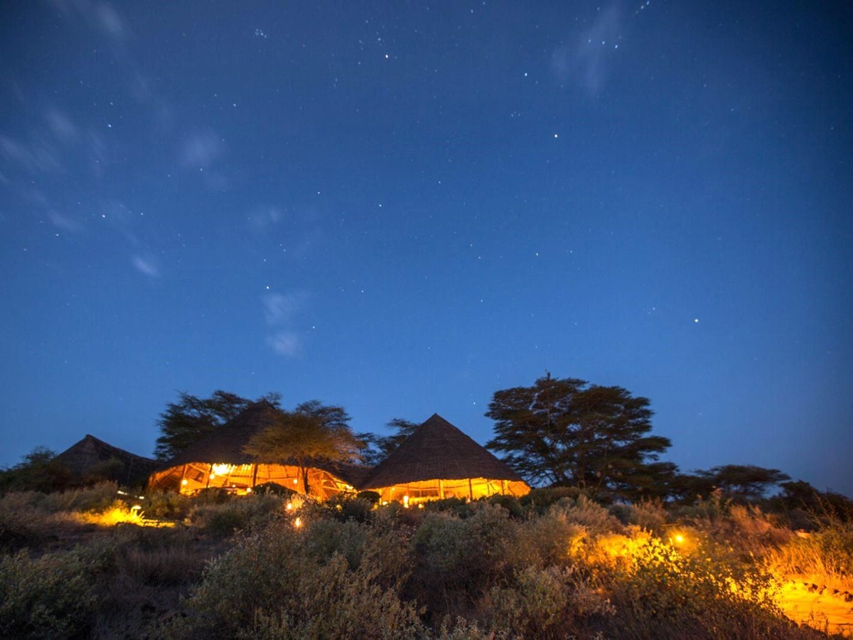 Exterior view of Elewana tortilis Camp in the Amboseli National Park in Kenya