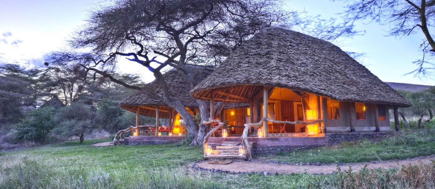 Exterior view of a family tent at Elewana Tortilis Camp in the Amboseli National Park in Kenya