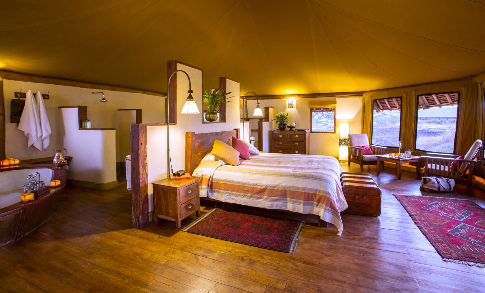 Family tent master bedroom at Elewana Tortilis Camp in the Amboseli National Park in Kenya