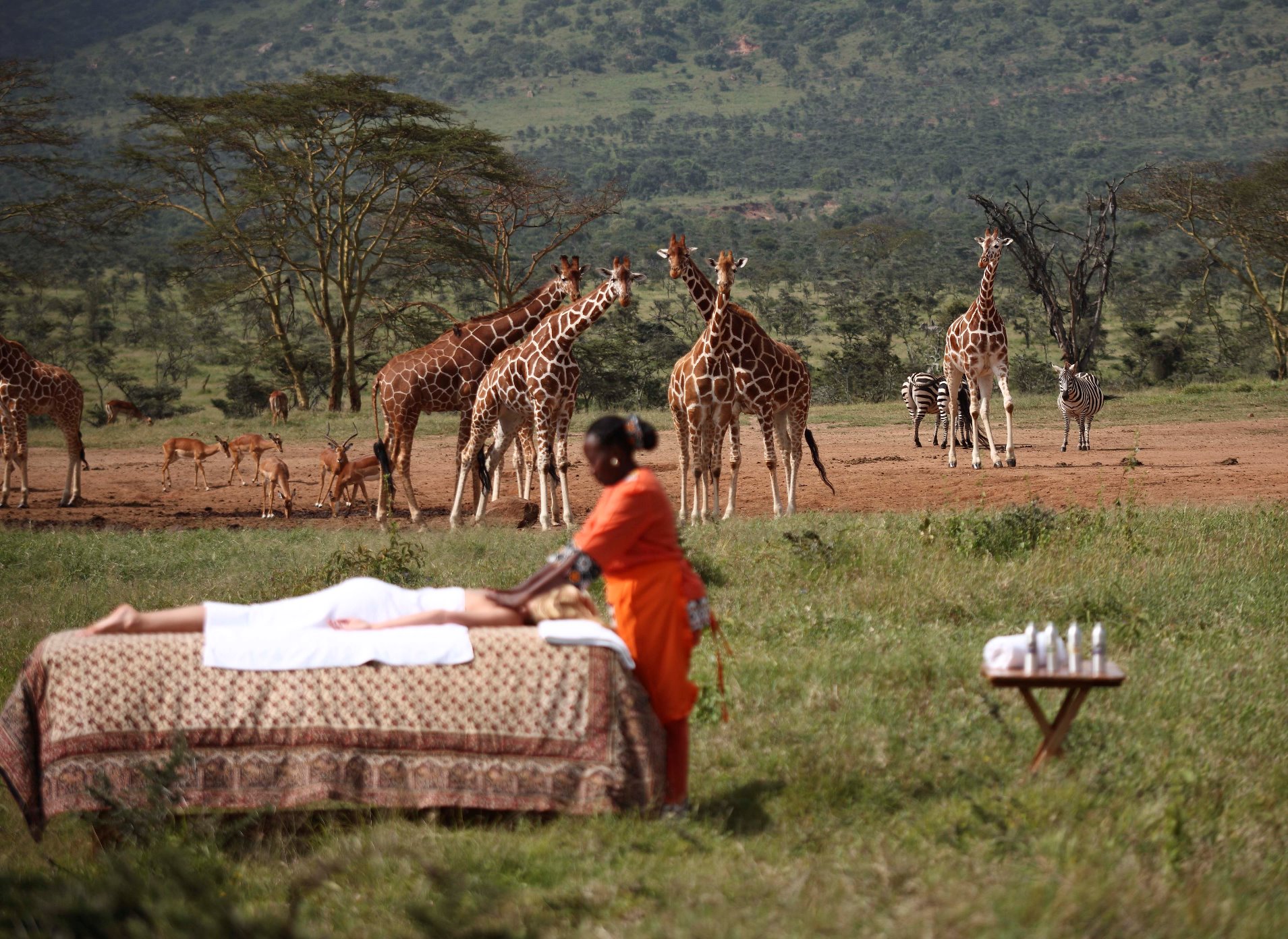 An outdoor massage at Enasoit in Kenya