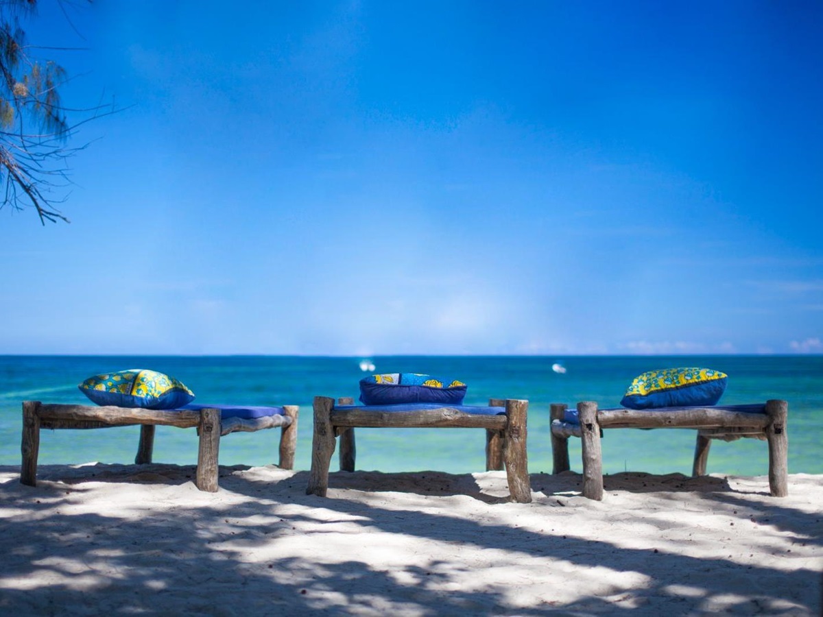 Sun loungers on the beach at Kinondo Kwetu, Kenya