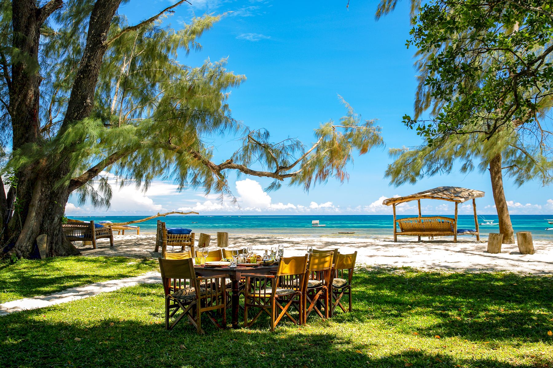 Garden lunch setup with ocean views at Kinondo Kwetu in Kenya