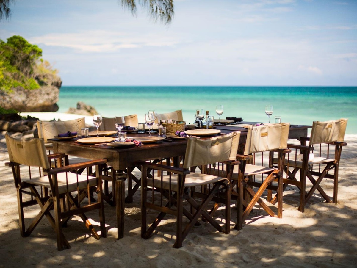 Outdoor dining on the beach at Kinondo Kwetu, Kenya