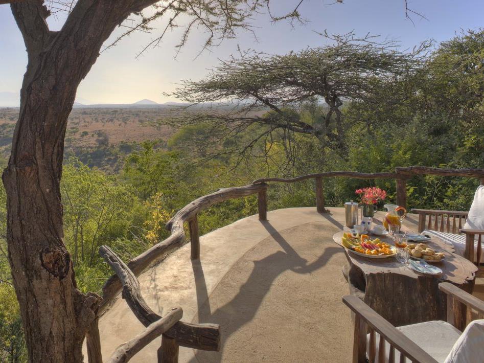 Breakfast on the verandah at Lewa Wilderness Camp in Kenya