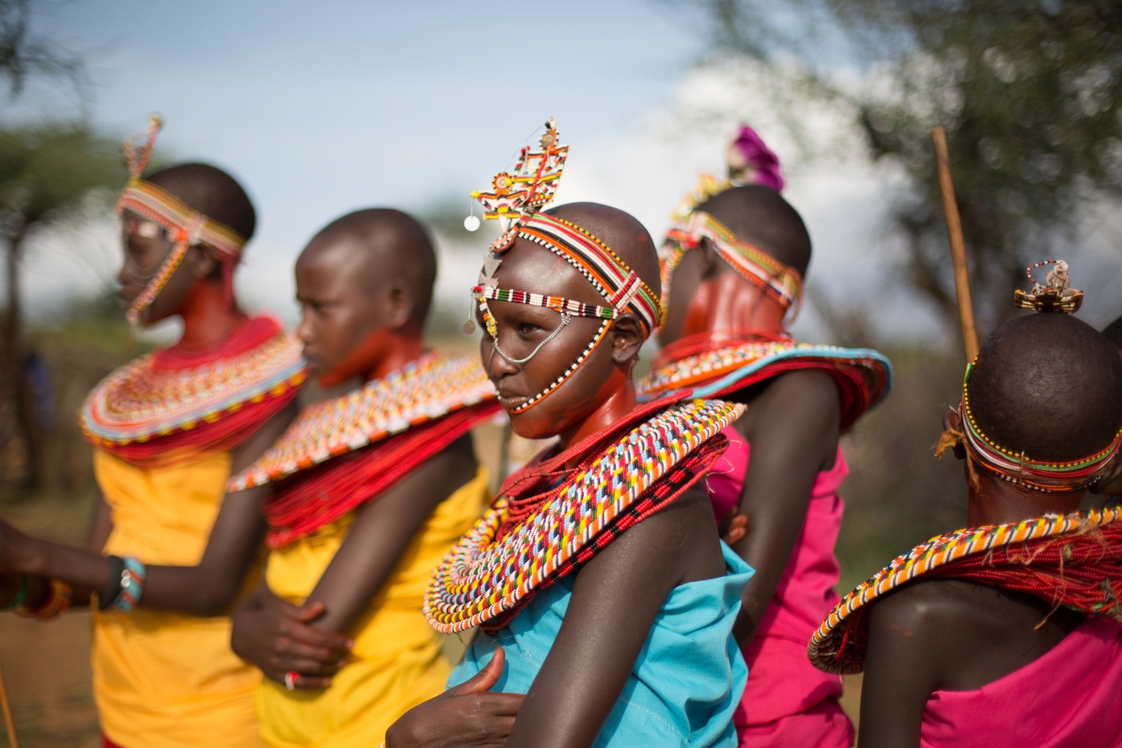 Masai women in traditional clothing and jewellery