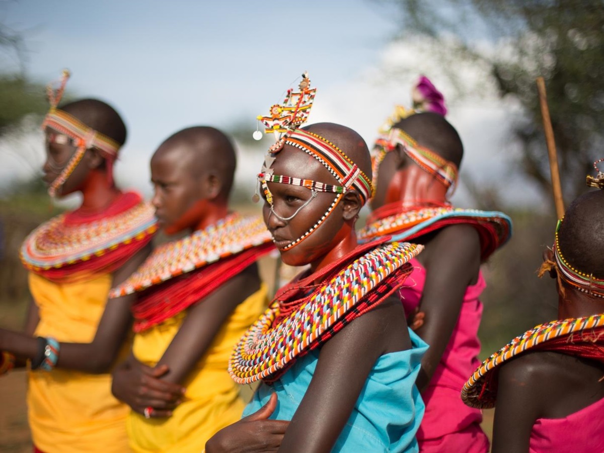 Masai women in traditional clothing and jewellery