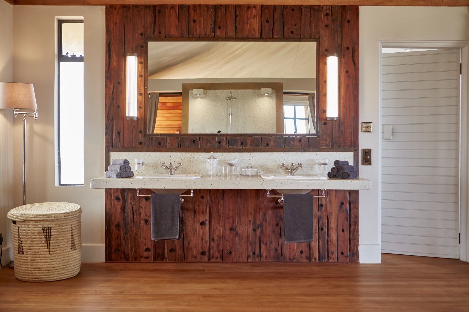 double vanity in a tented room at luxury safari lodge Lodo Springs in the Laikipia region of Kenya