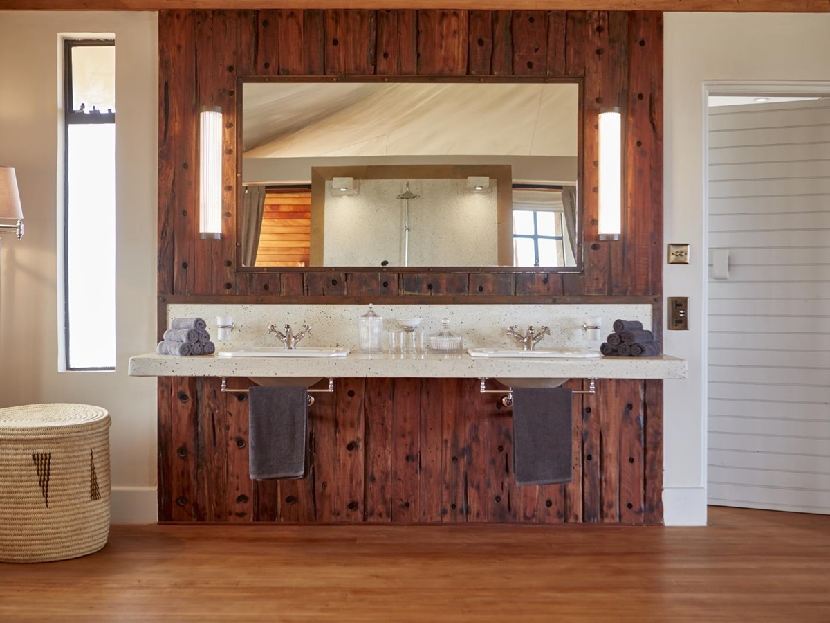 double vanity in a tented room at luxury safari lodge Lodo Springs in the Laikipia region of Kenya