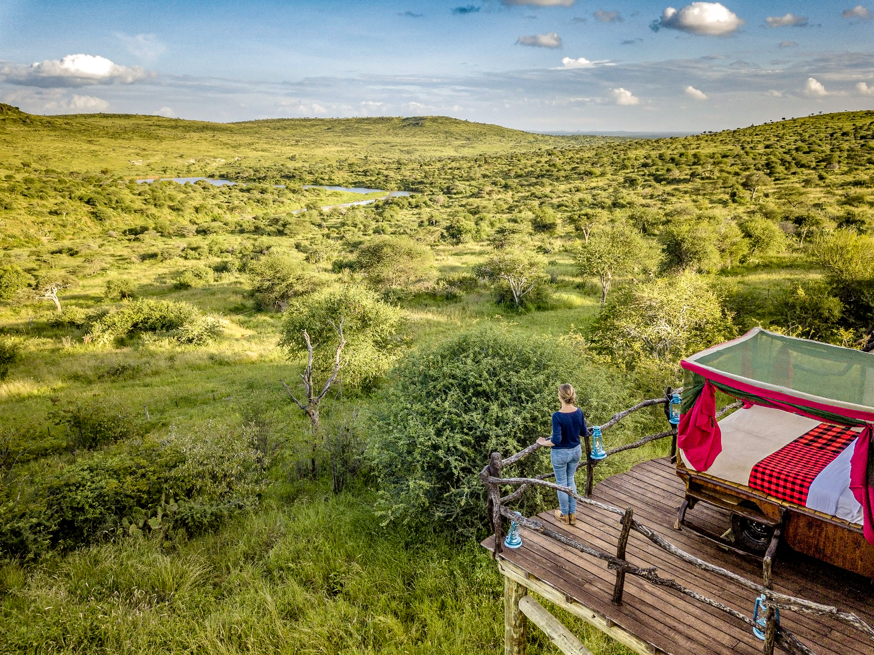 Views over the landscape from a platform at Loisaba Star Beds in Kenya
