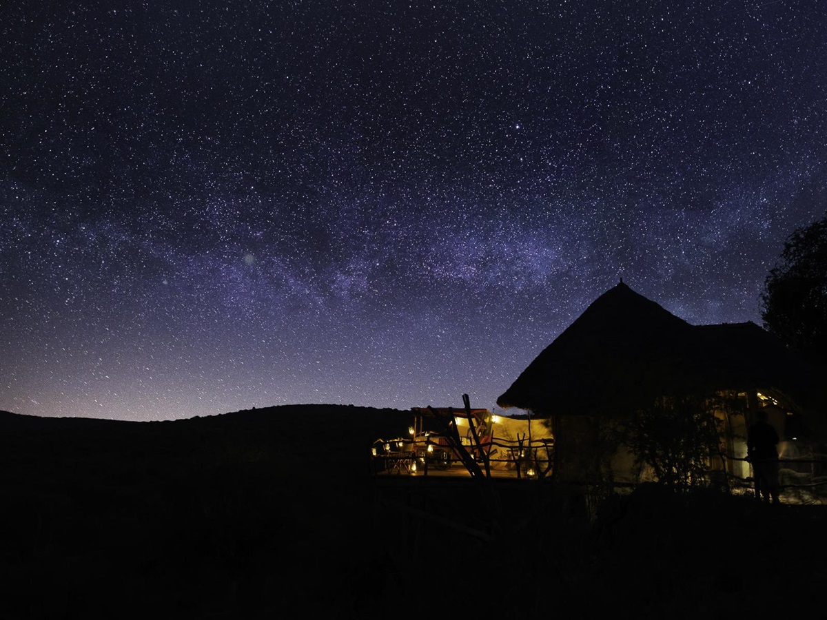 Starry night sky over Loisaba Star Beds in Kenya