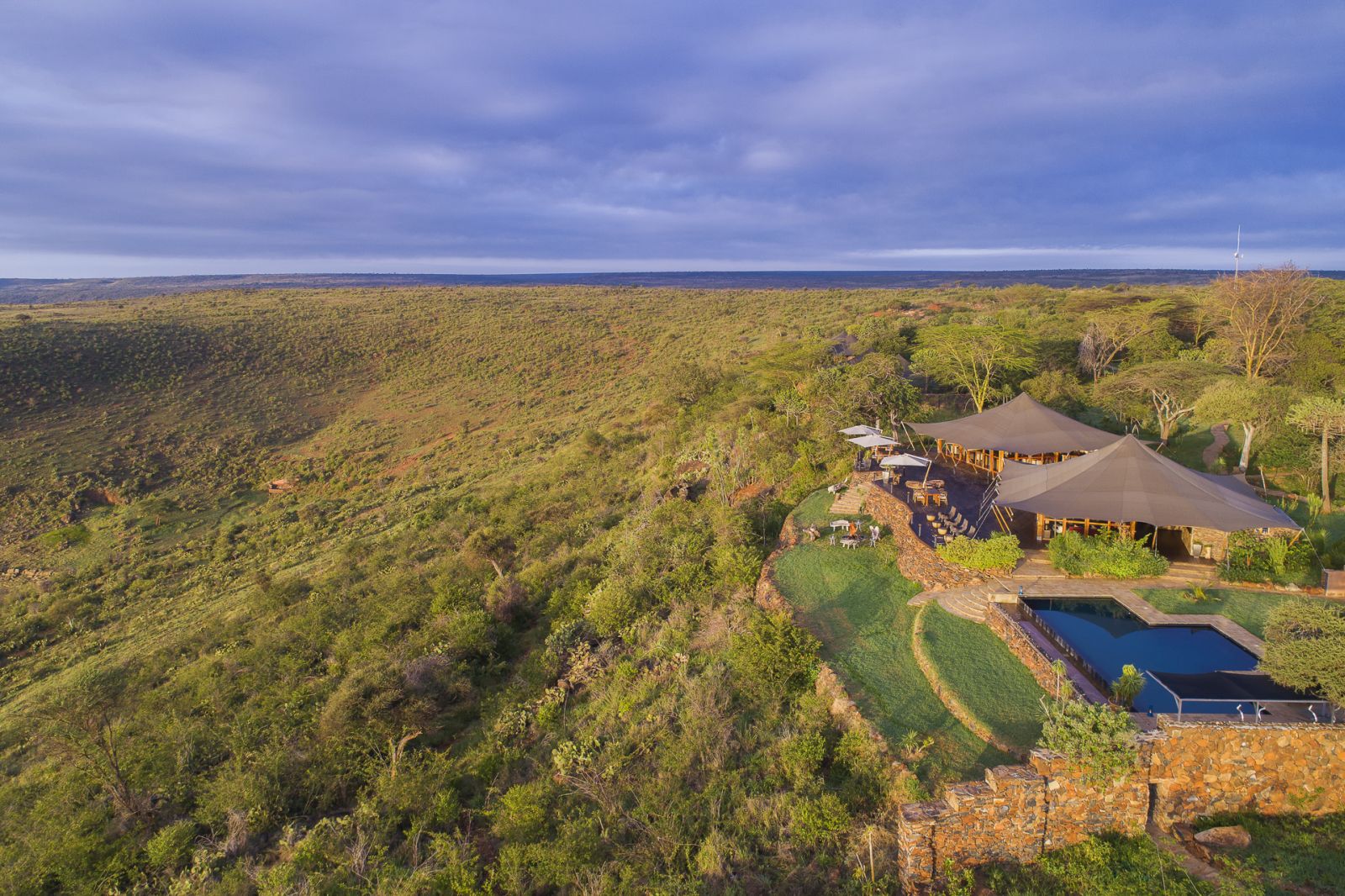 Aerial view of Loisaba Tented Camp in Kenya 