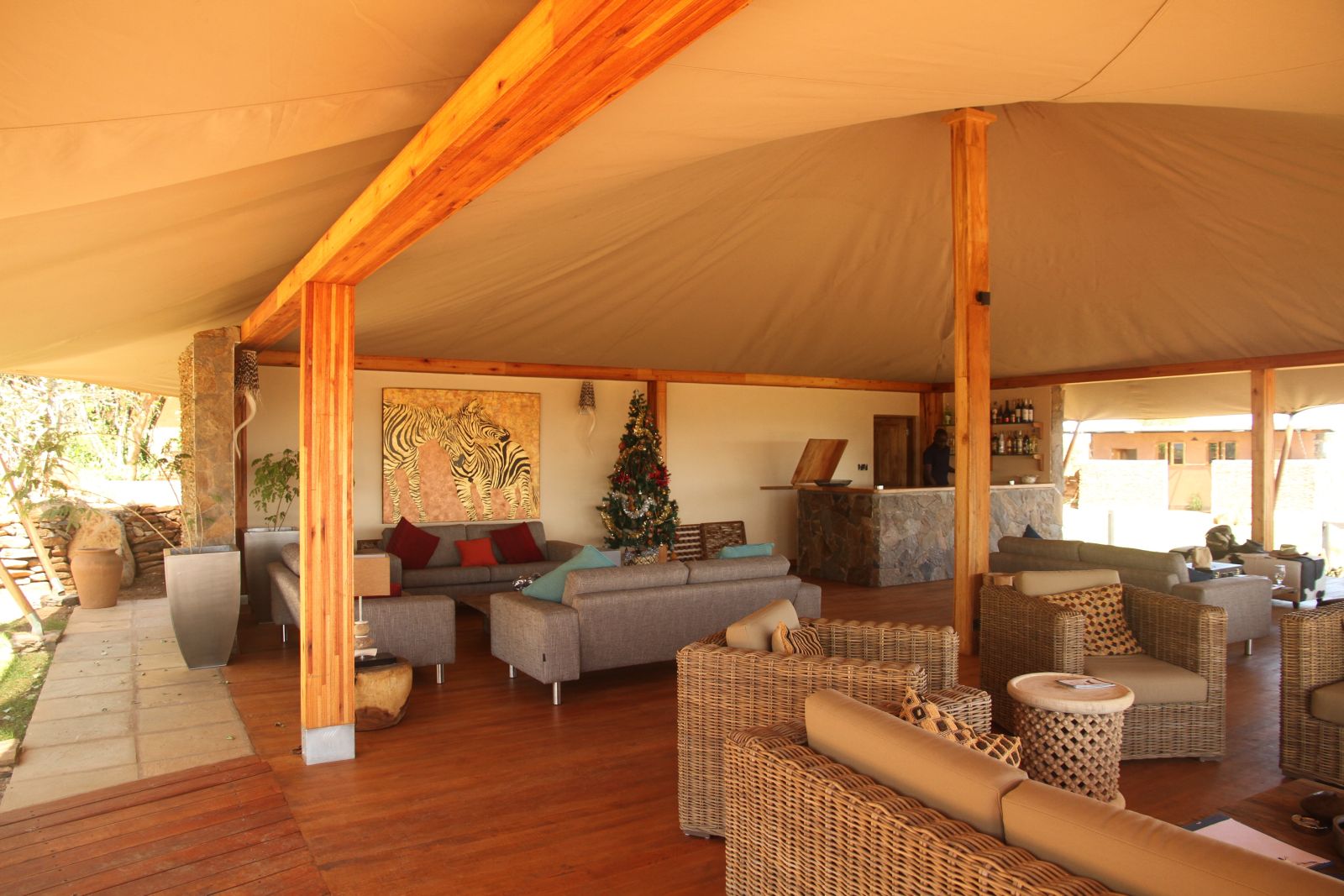 Sitting room and bar at Loisaba Tented Camp in Kenya