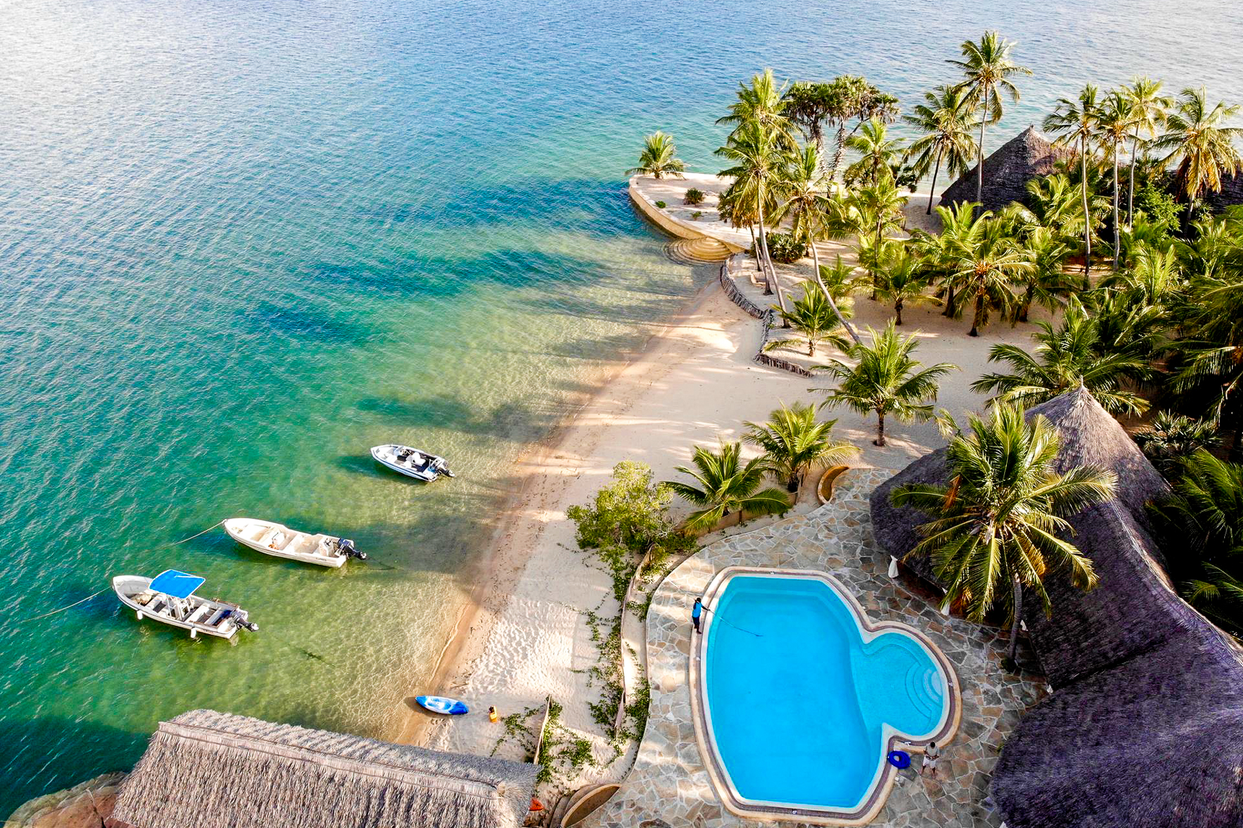 Aerial view of Manda Bay beachfront in Kenya