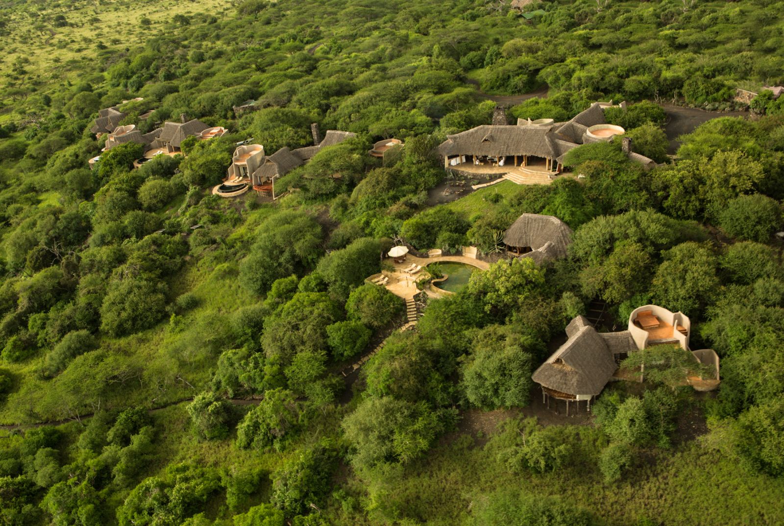 Aerial shot of luxury lodge Ol Donyo in Kenya