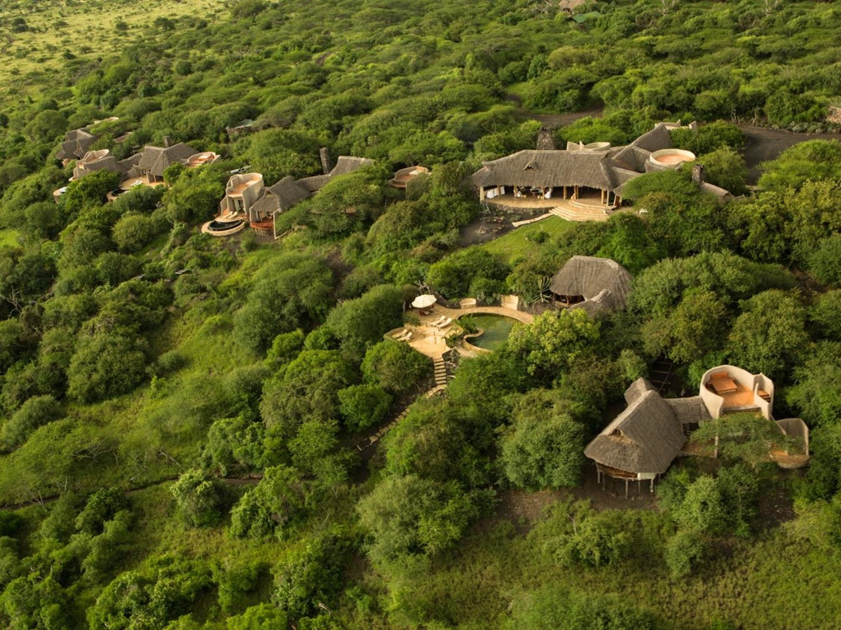 Aerial shot of luxury lodge Ol Donyo in Kenya