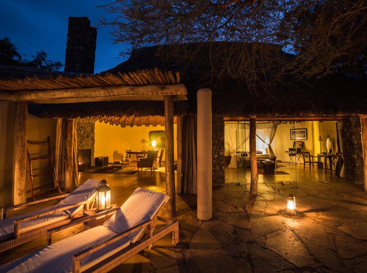 Luxury Suite at luxury lodge Ol Donyo in Kenya at night