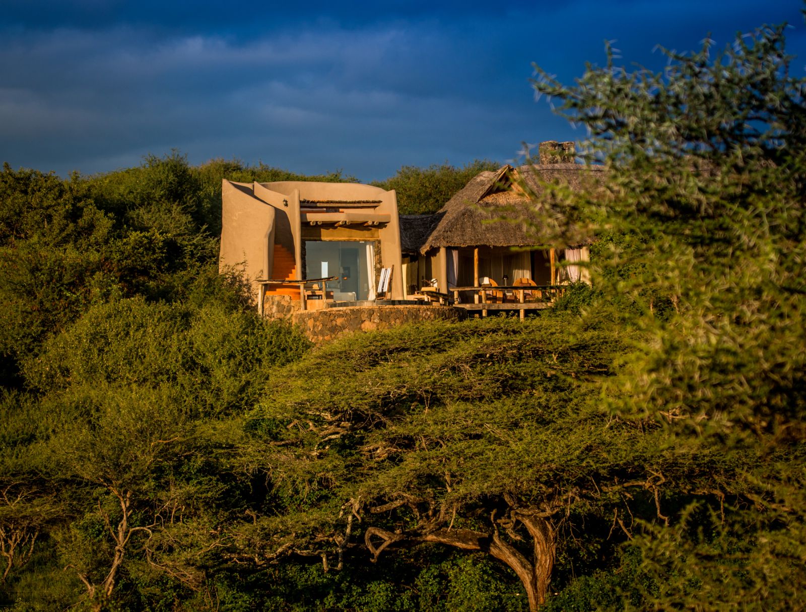 Exterior of a luxury suite at luxury lodge Ol Donyo in Kenya hidden in the bush