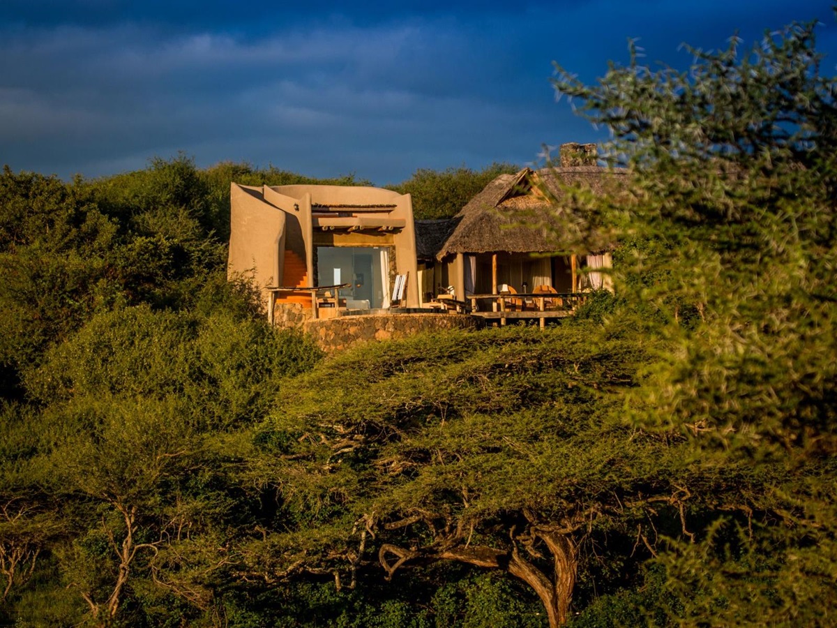 Exterior of a luxury suite at luxury lodge Ol Donyo in Kenya hidden in the bush