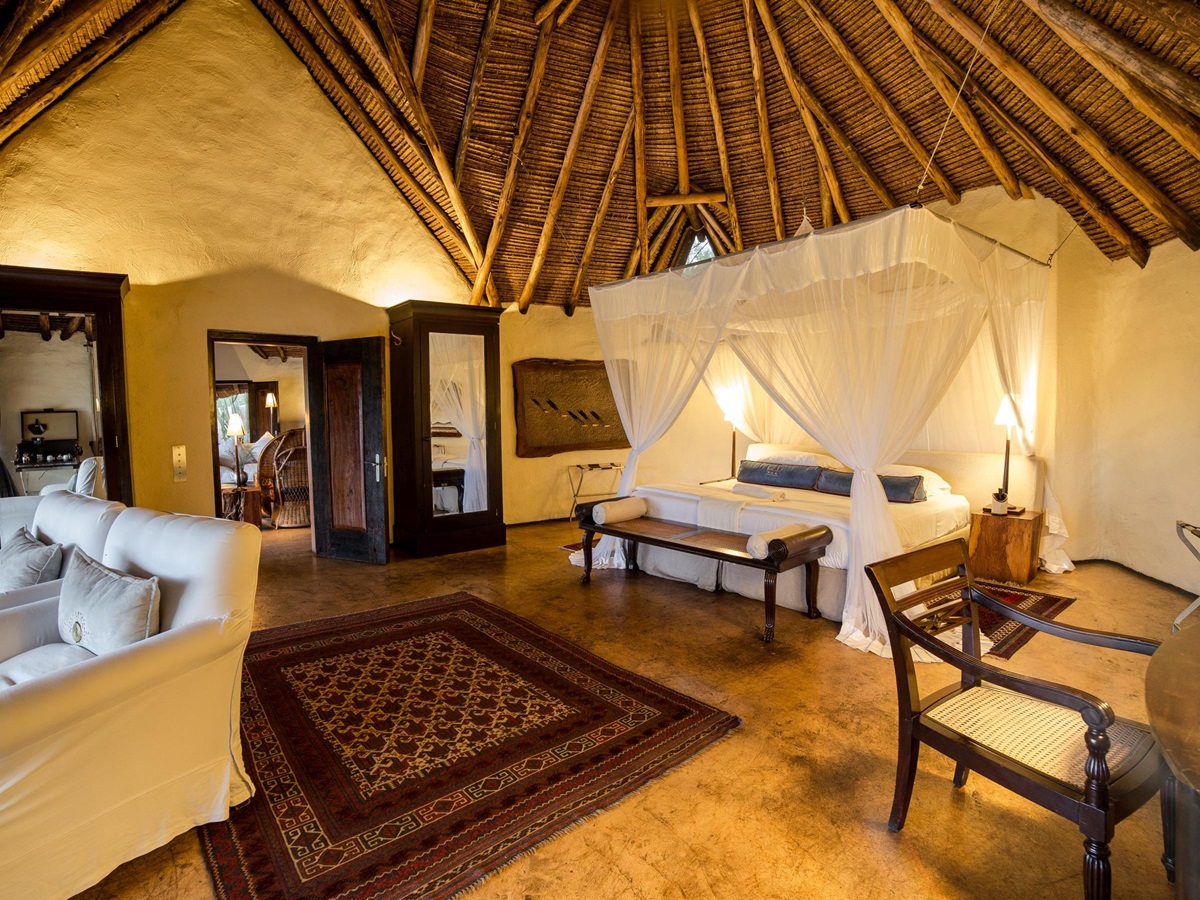 interior of double bedroom in Ol Donyo Lodge, Kenya
