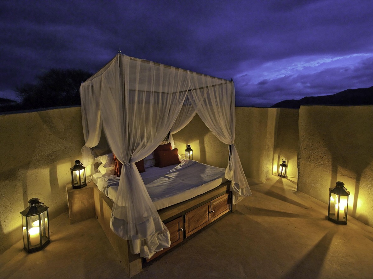 outdoor bed at Ol Donyo Lodge, Kenya