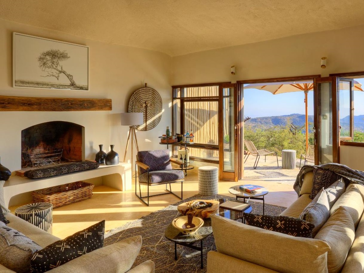 Living room of Boscia cottage at Ol Lentille in Kenya