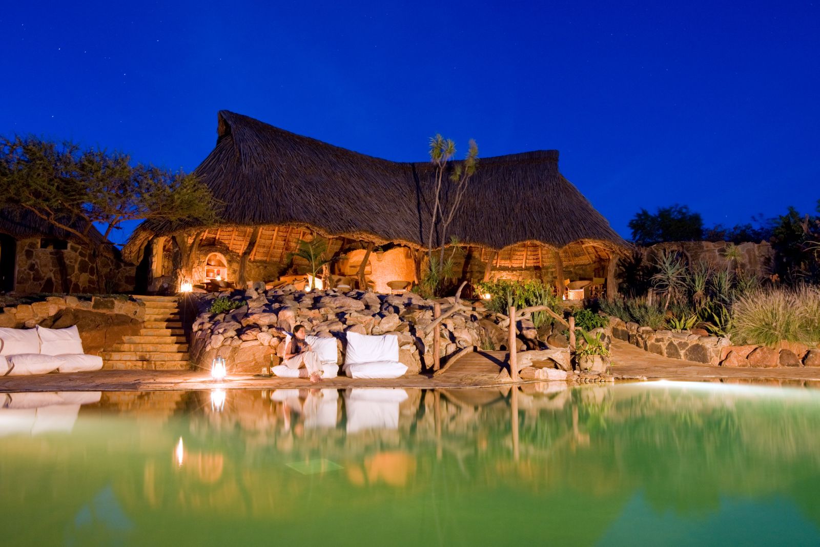 Pool at night at Ol Malo House in Kenya 