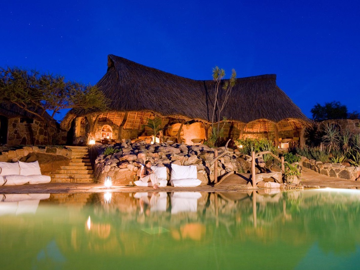 Pool at night at Ol Malo House in Kenya