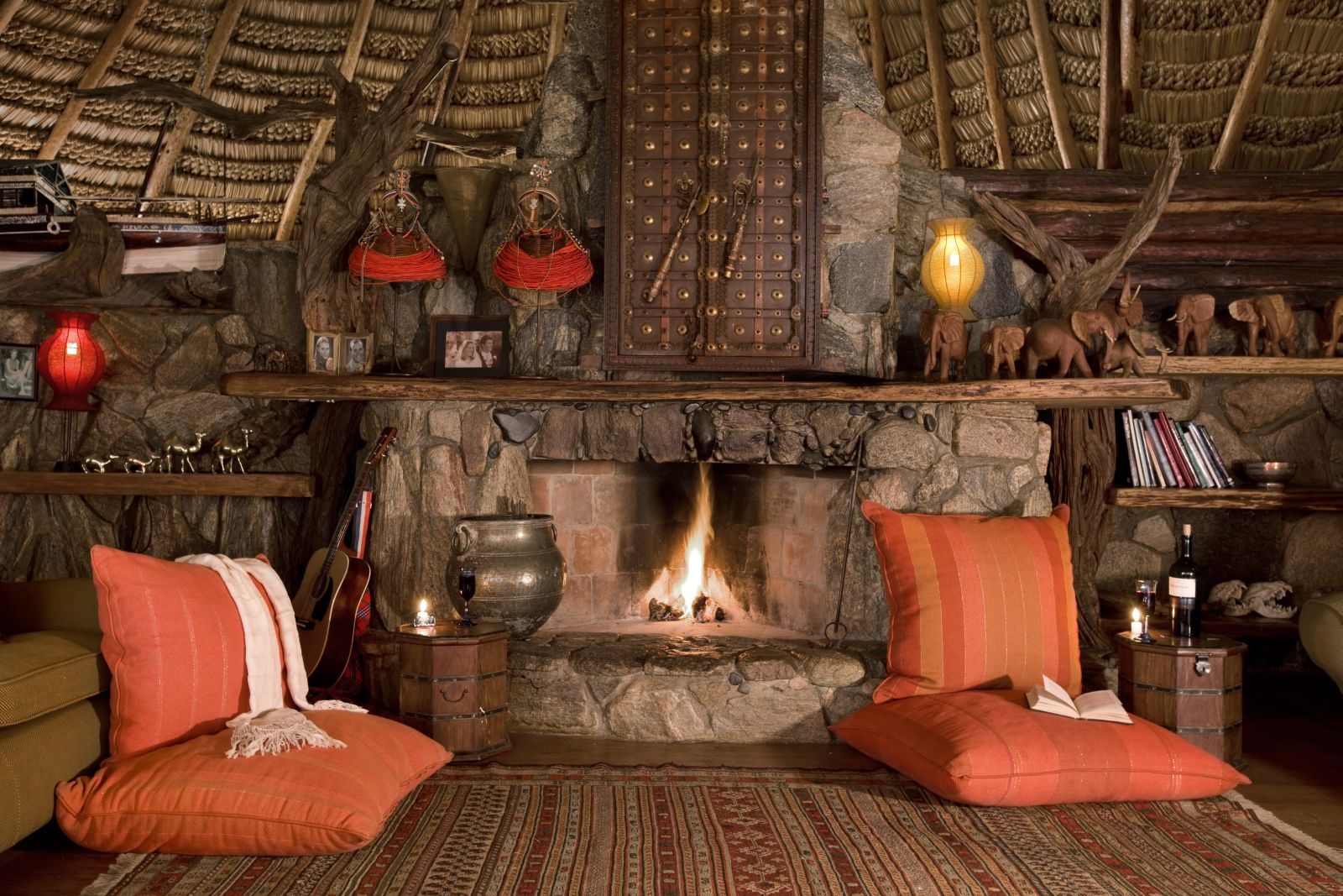 Fireplace in sitting room at Ol Malo House in Kenya 
