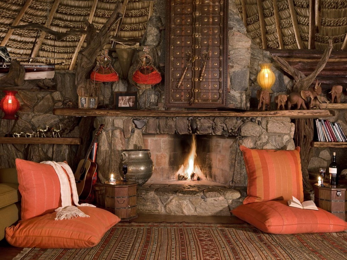 Fireplace in sitting room at Ol Malo House in Kenya
