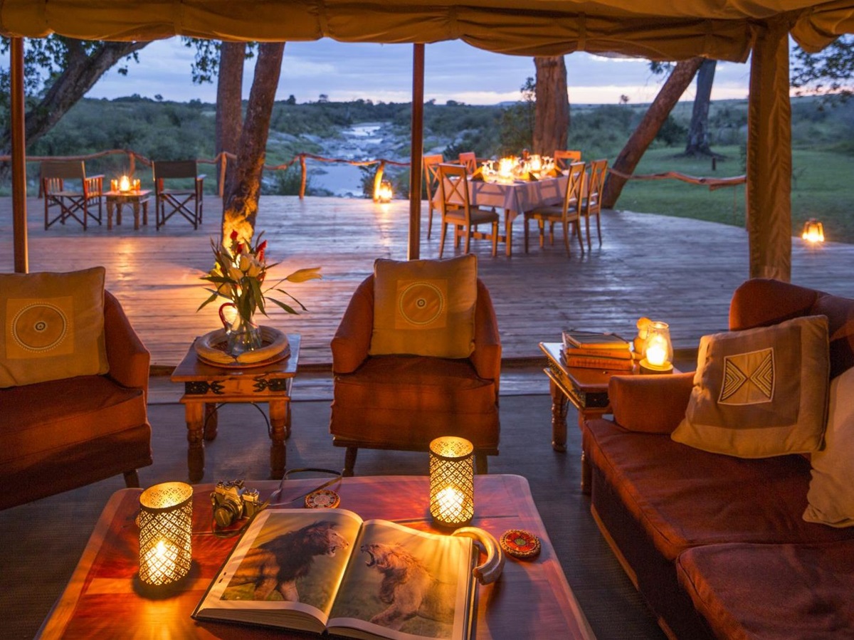 Sitting area at night at Rekero Camp in Kenya