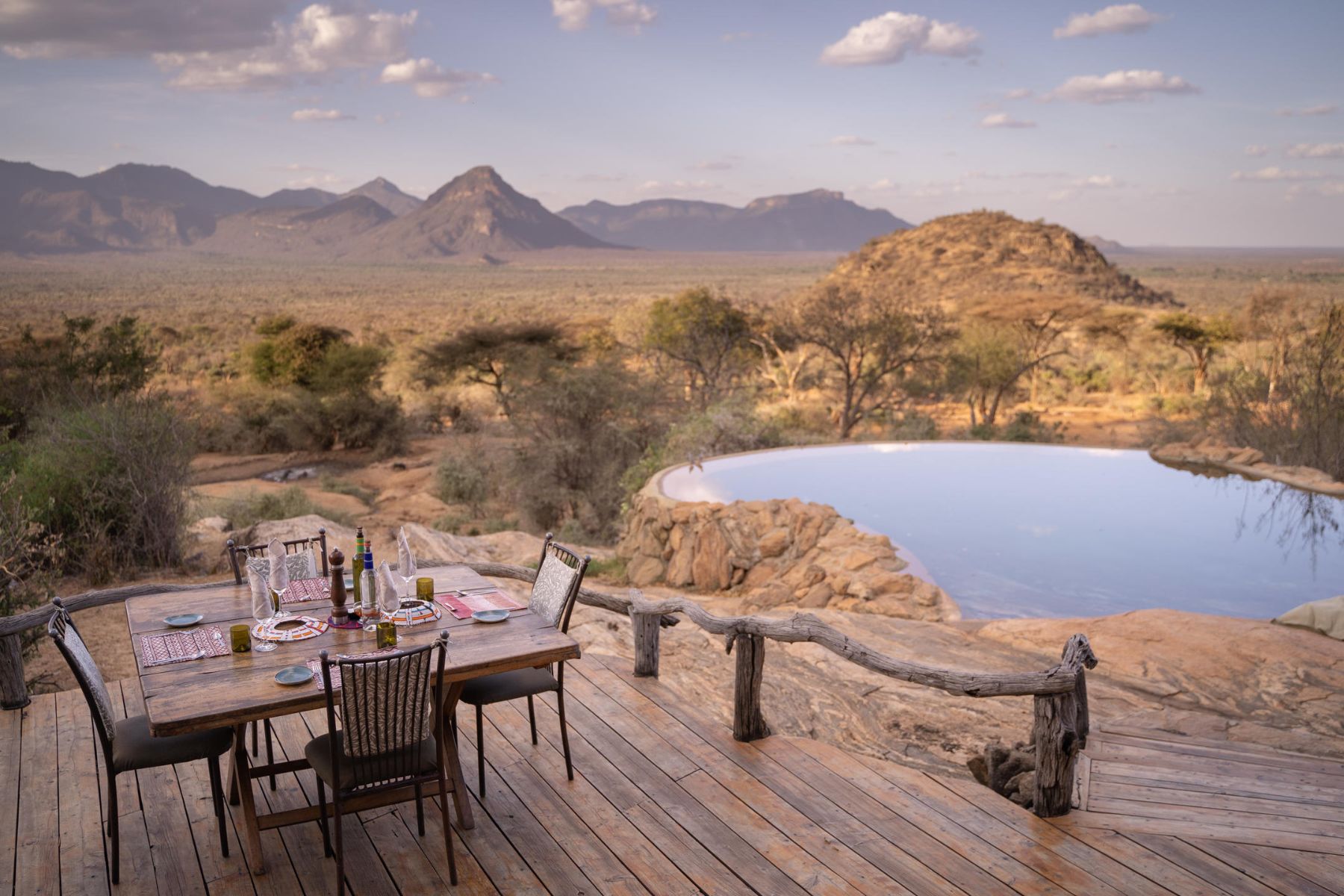 Sarara Camp dining table and pool in Kenya