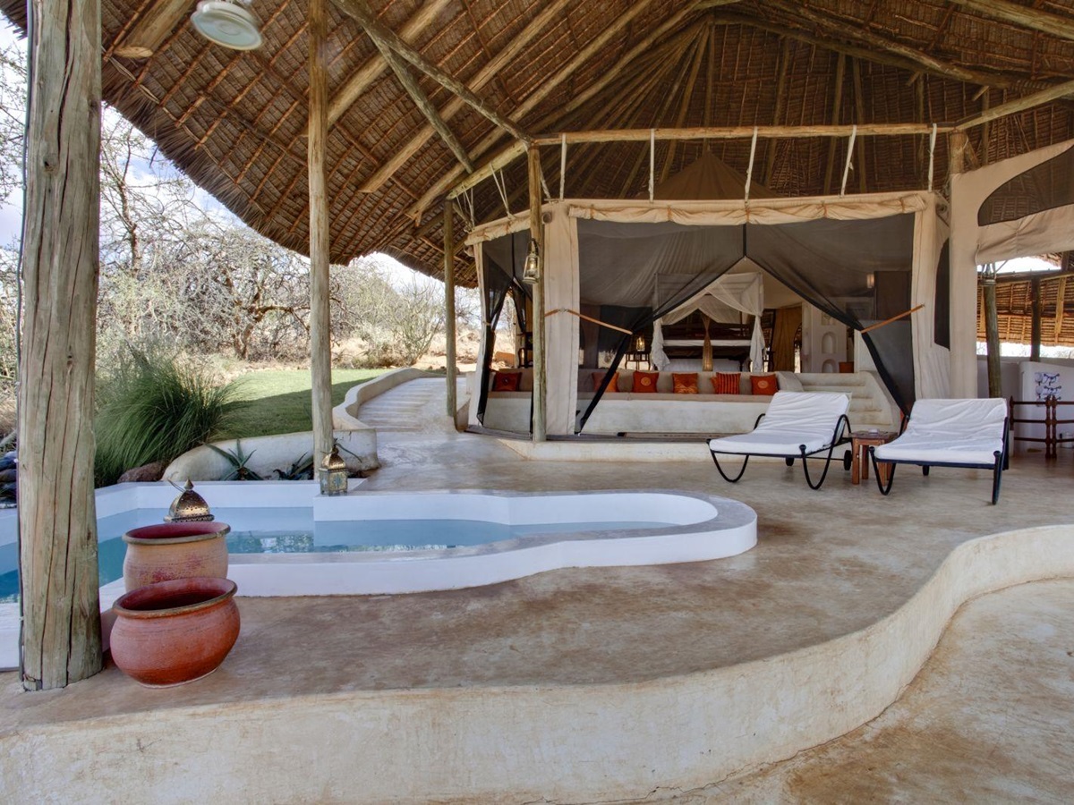 Bedroom and plunge pool at Sasaab in Kenya