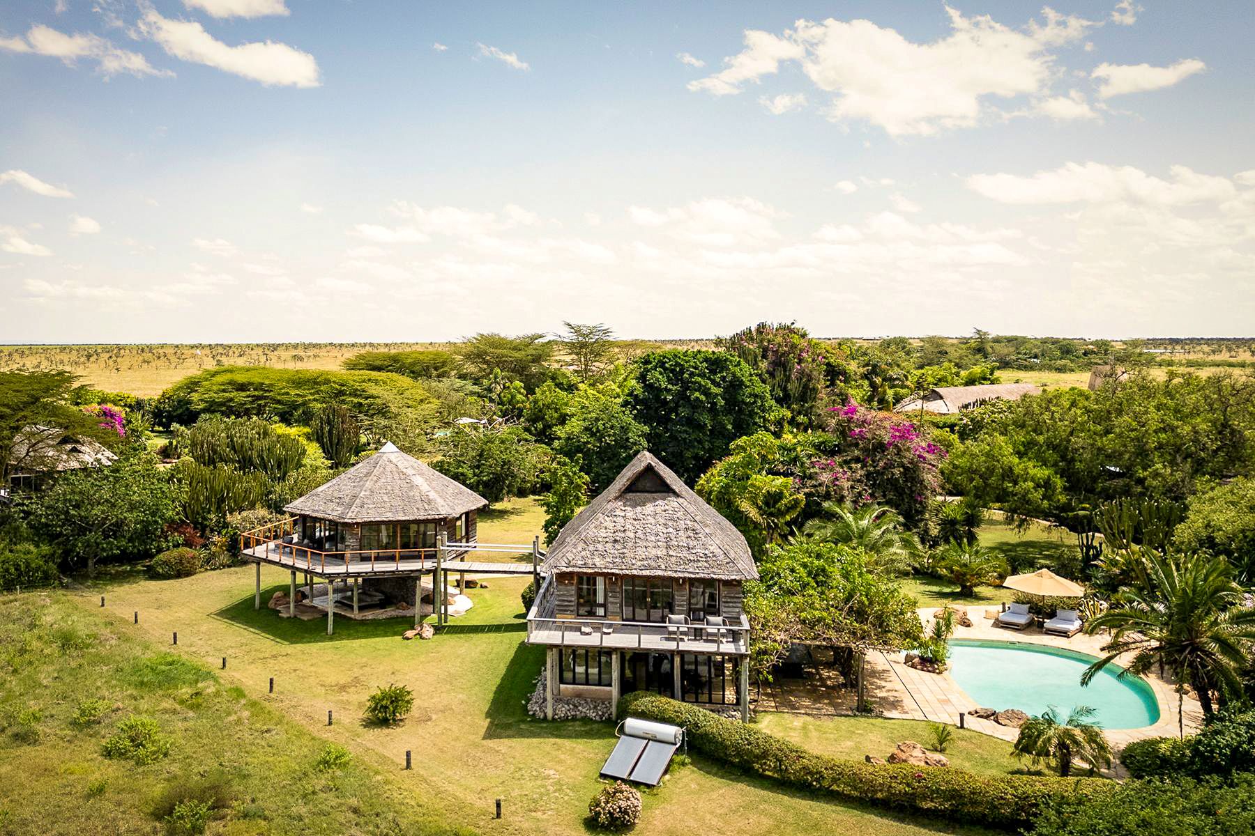 Aerial view of a villa at Segera Camp in Kenya