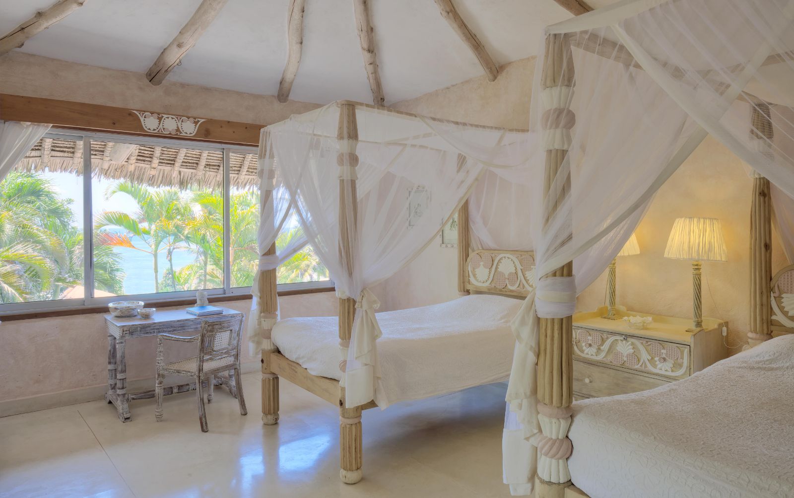 Twin guest room at Alfajiri Garden Villa on Diani Beach in Kenya