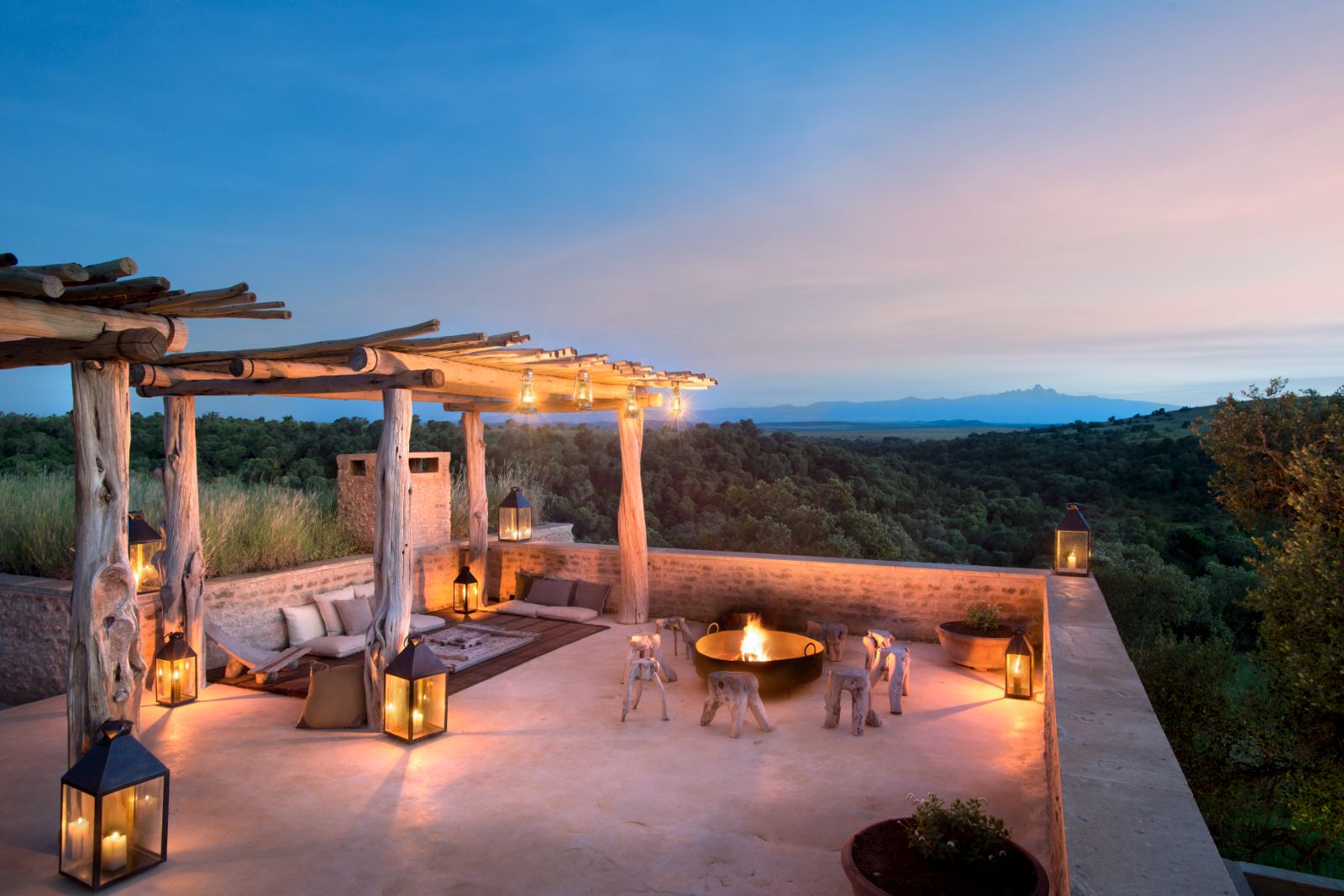 Terrace with views of the Borana Lewa Conservancy at Arjiju private house in Kenya