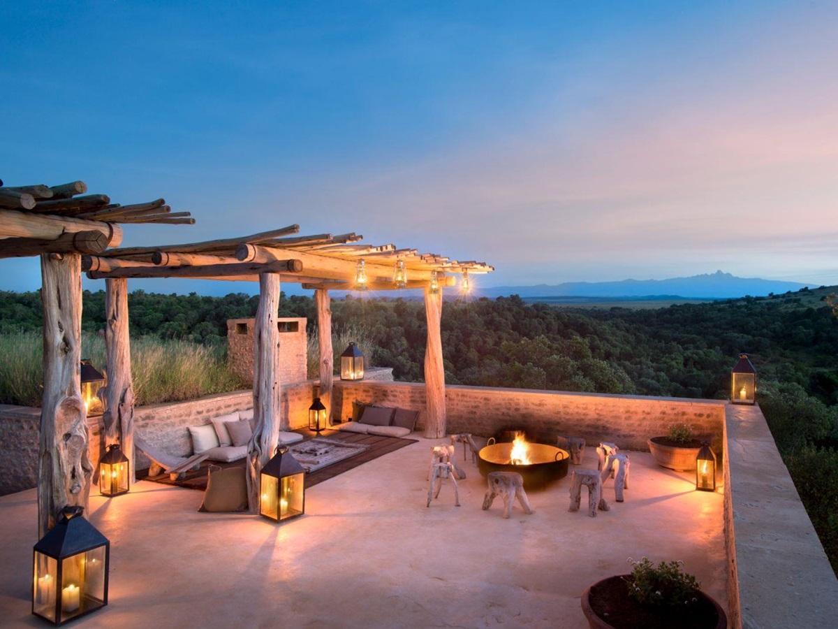 Terrace with views of the Borana Lewa Conservancy at Arjiju private house in Kenya