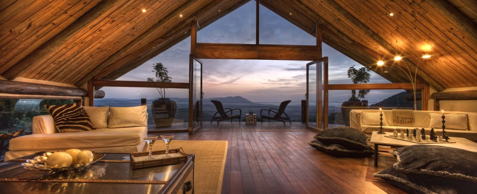 Sunset views from the upper floor of Cottar's Bush Villa in the Maasai Mara Kenya