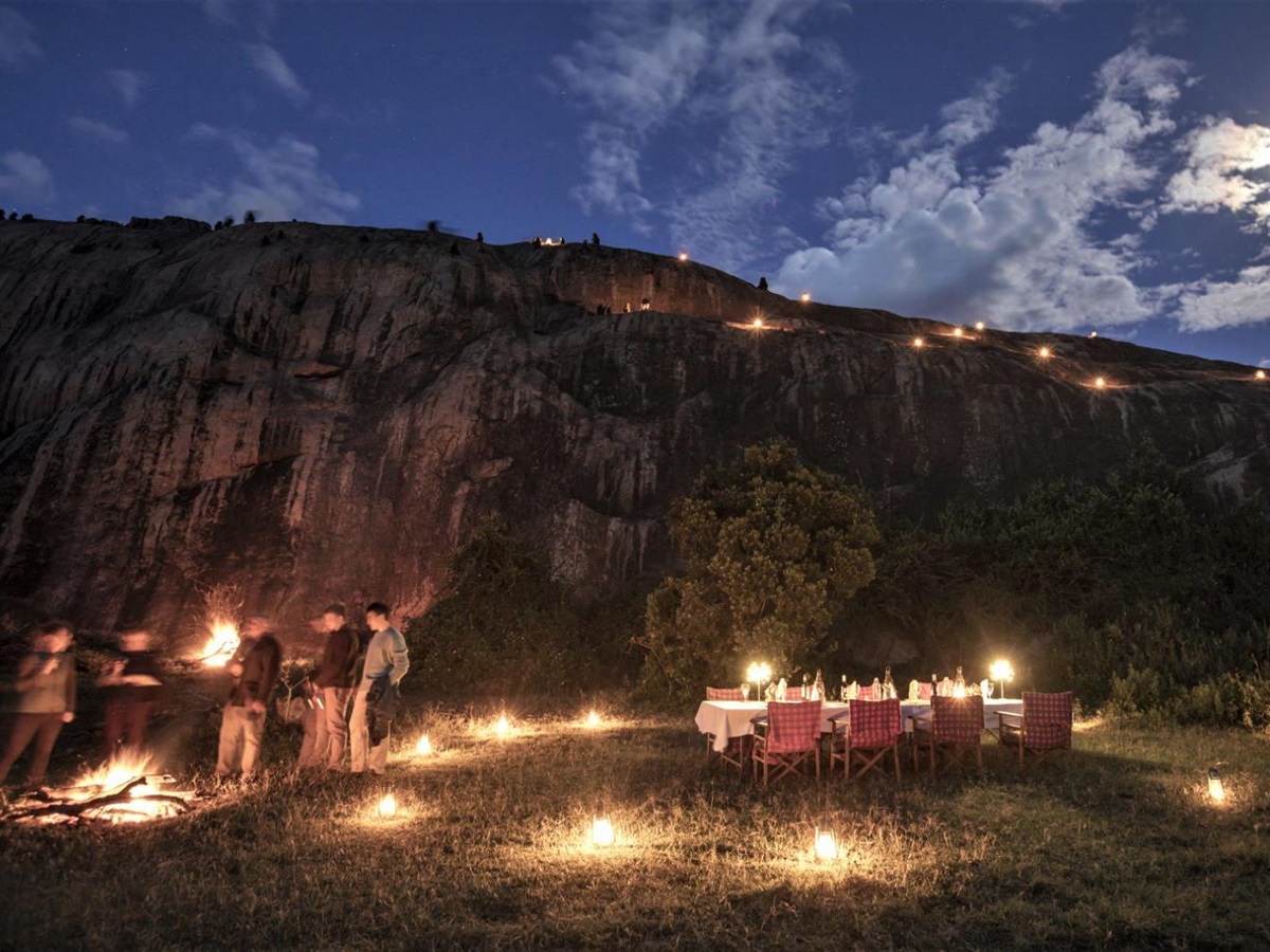 An evening bush dinner on the grounds of Enasoit private house on the Laikipia Plateau in Kenya